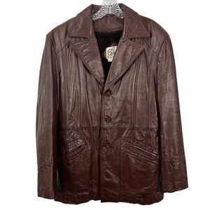 70s Vintage Berman's Brown Button Down Men's Leather Jacket Size 42 Fight Club